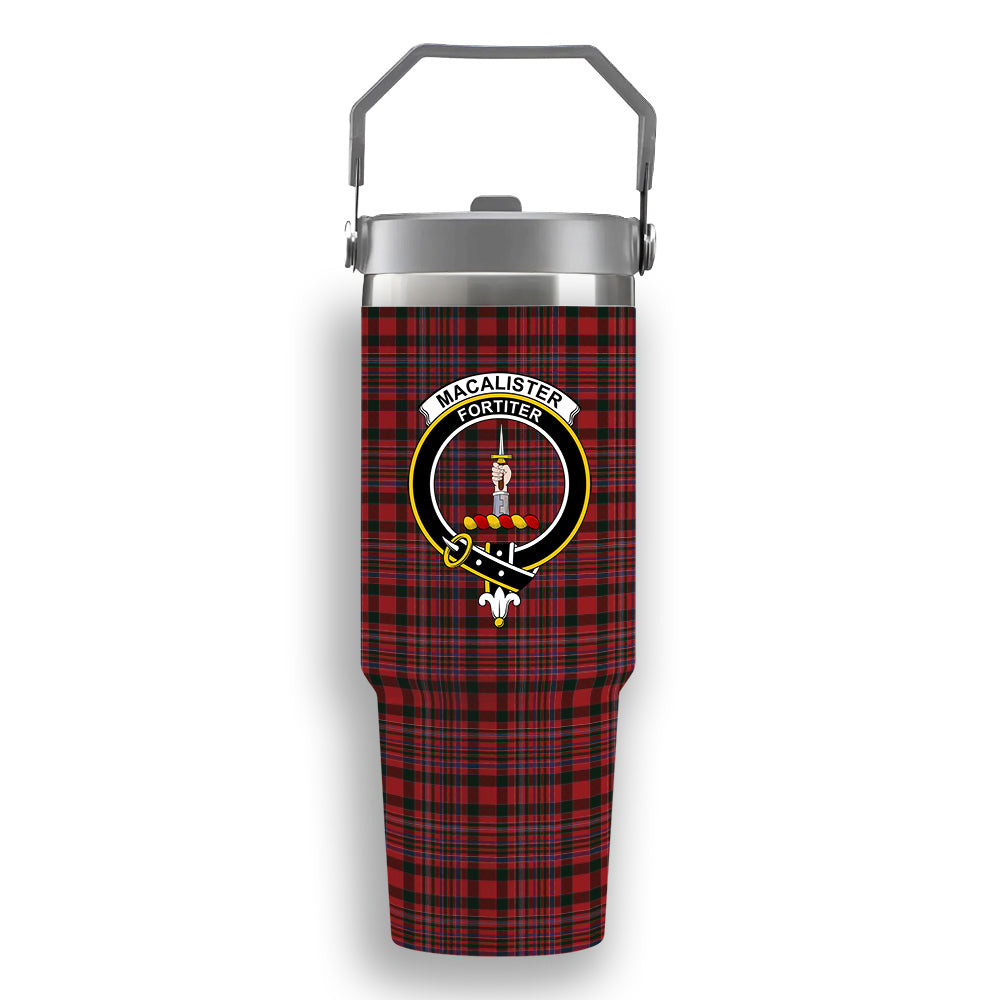 ScotsTee Shop Scottish MacAlister Crest Tartan Flip Straw Tumbler 20oz 30oz