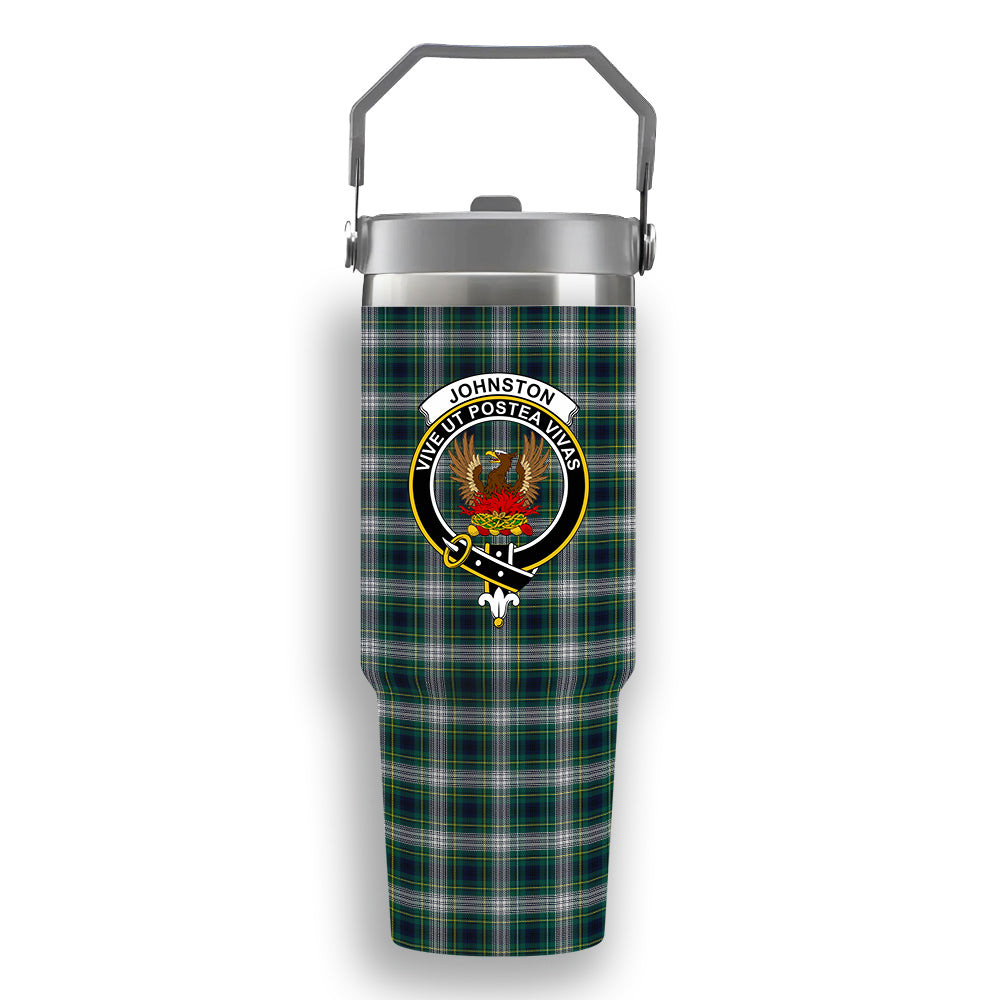 ScotsTee Shop Scottish Johnston Dress Modern Crest Tartan Flip Straw Tumbler 20oz 30oz