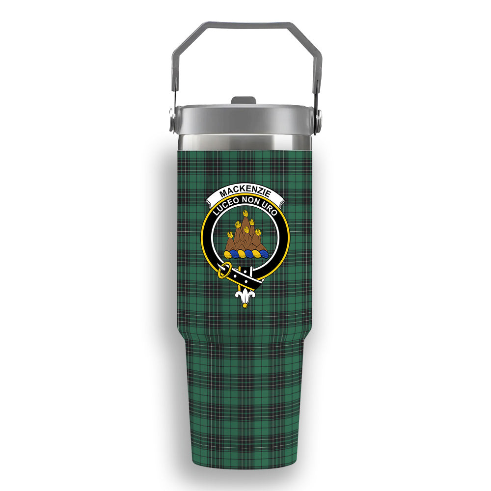 ScotsTee Shop Scottish MacKenzie Dress Modern Crest Tartan Flip Straw Tumbler 20oz 30oz
