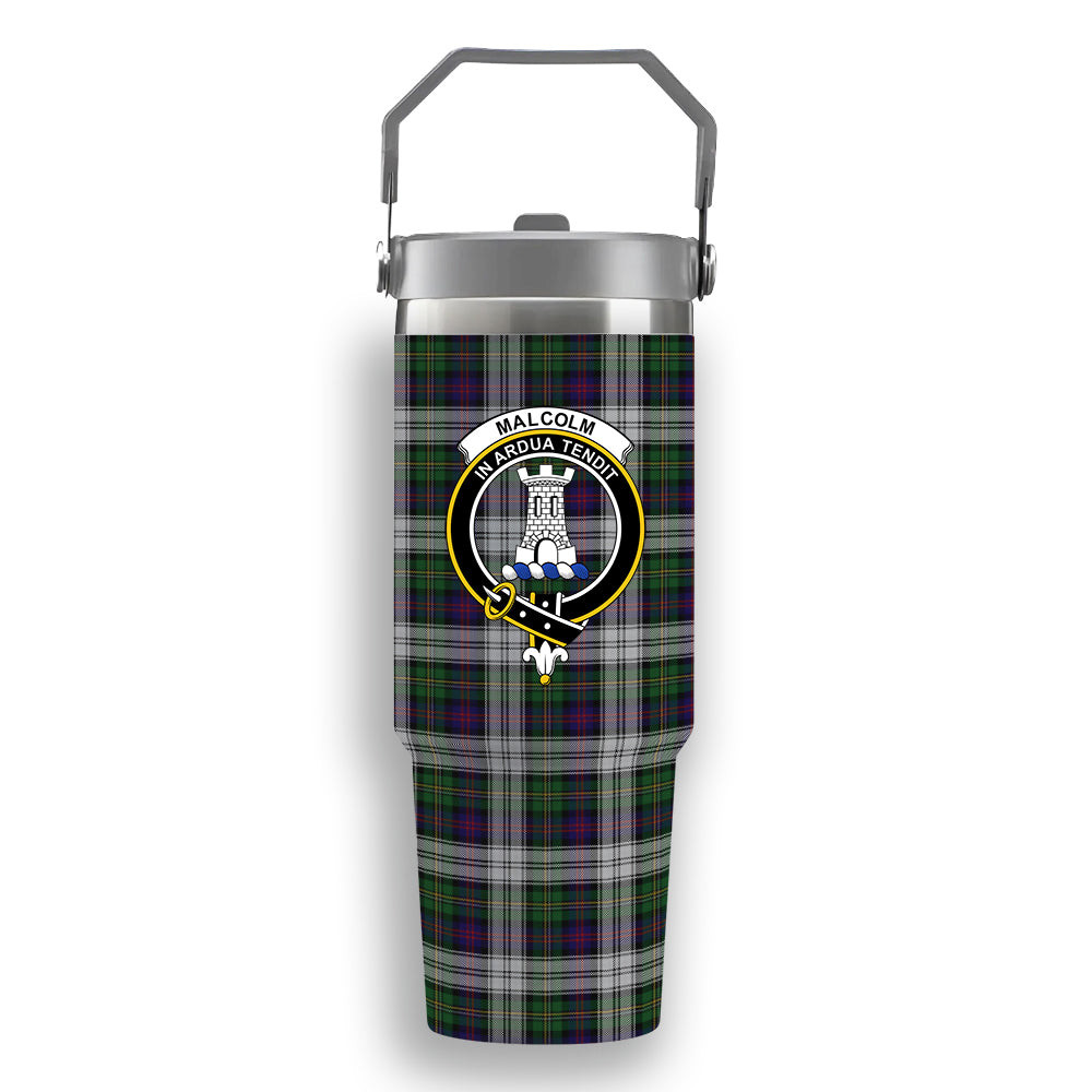 ScotsTee Shop Scottish Malcolm Dress Crest Tartan Flip Straw Tumbler 20oz 30oz