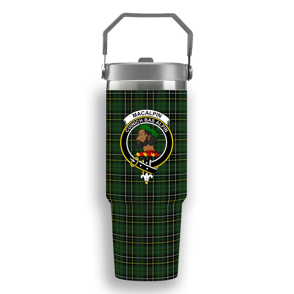 ScotsTee Shop Scottish MacAlpin Modern Crest Tartan Flip Straw Tumbler 20oz 30oz