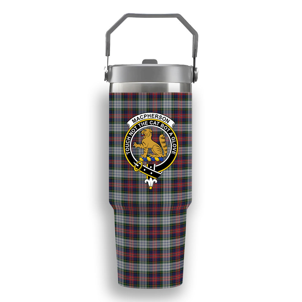 ScotsTee Shop Scottish MacPherson Dress 1 Crest Tartan Flip Straw Tumbler 20oz 30oz