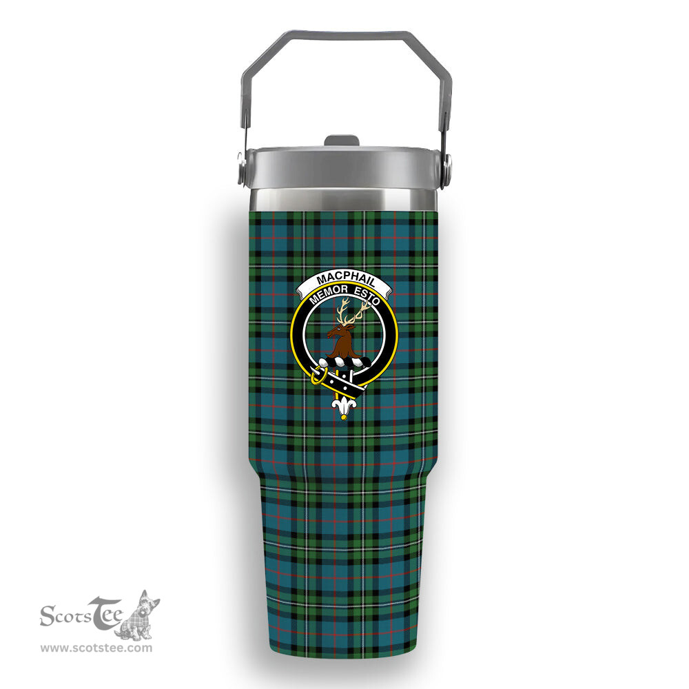 ScotsTee Shop Scottish MacPhail Hunting Ancient Crest Tartan Flip Straw Tumbler 20oz 30oz