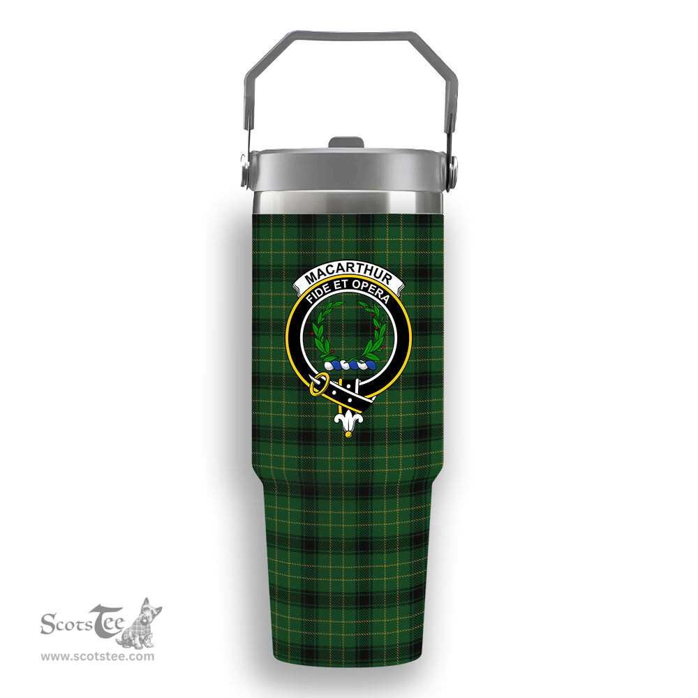 ScotsTee Shop Scottish MacArthur Highland Crest Tartan Flip Straw Tumbler 20oz 30oz