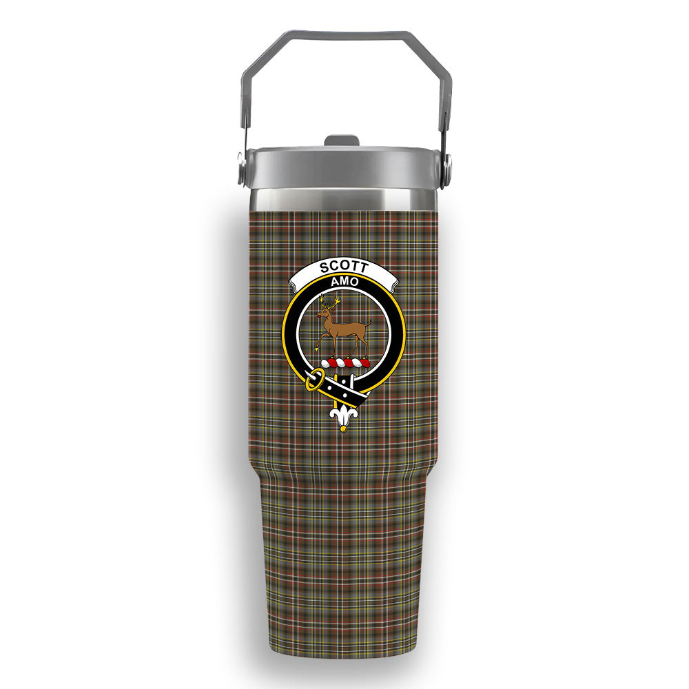 ScotsTee Shop Scottish Scott Green Weathered Crest Tartan Flip Straw Tumbler 20oz 30oz