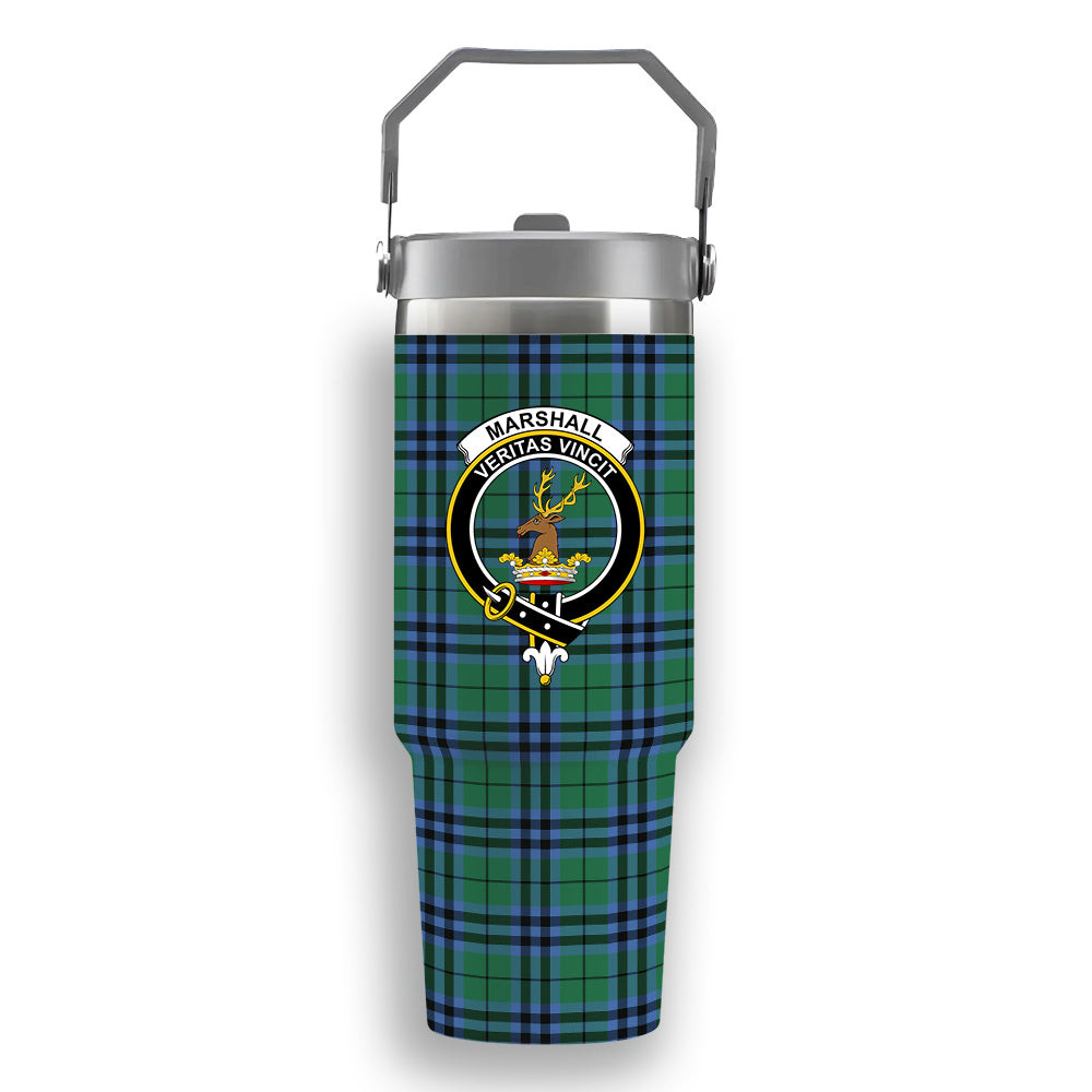 ScotsTee Shop Scottish Marshall Ancient Crest Tartan Flip Straw Tumbler 20oz 30oz