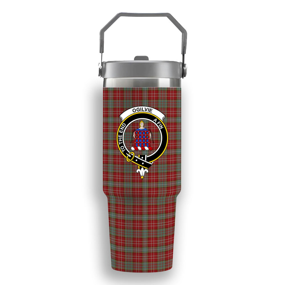 ScotsTee Shop Scottish Ogilvie 3 Crest Tartan Flip Straw Tumbler 20oz 30oz