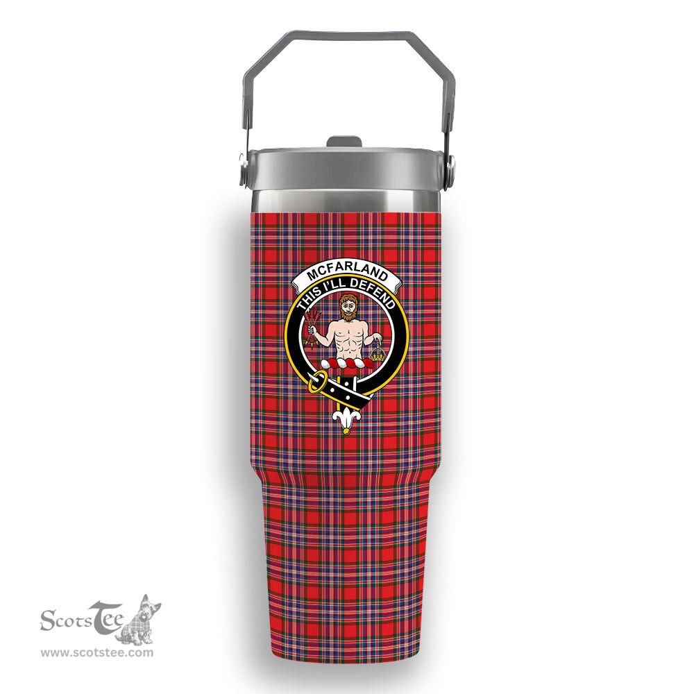 ScotsTee Shop Scottish McFarland Modern Crest Tartan Flip Straw Tumbler 20oz 30oz
