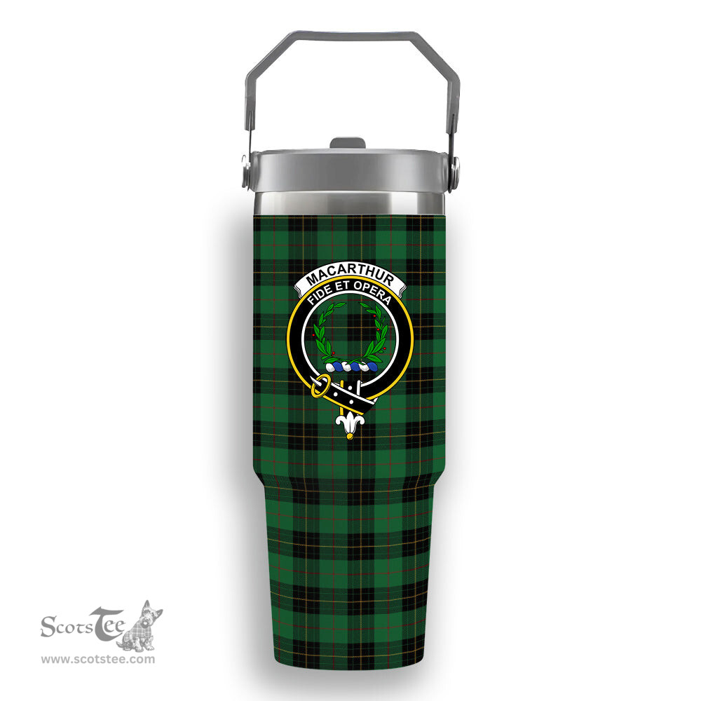 ScotsTee Shop Scottish MacArthur-Fox Hunting Ancient Crest Tartan Flip Straw Tumbler 20oz 30oz