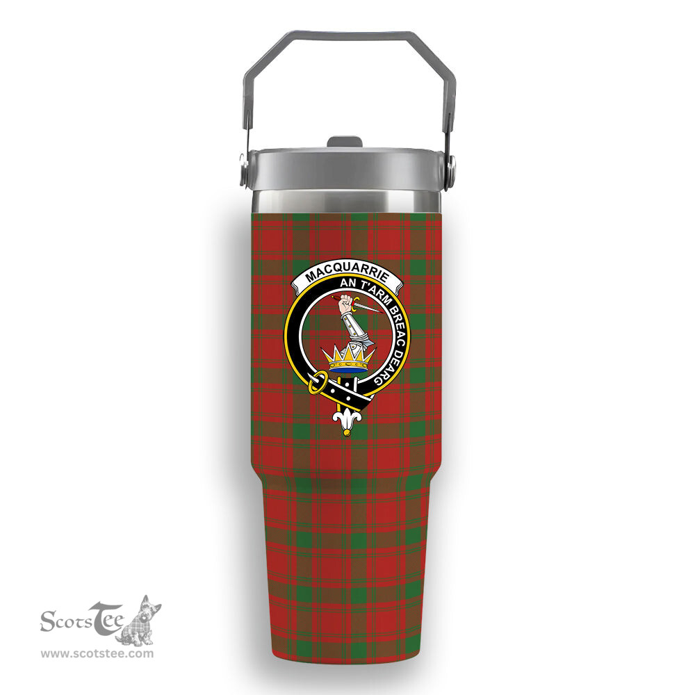 ScotsTee Shop Scottish MacQuarrie Ancient Crest Tartan Flip Straw Tumbler 20oz 30oz
