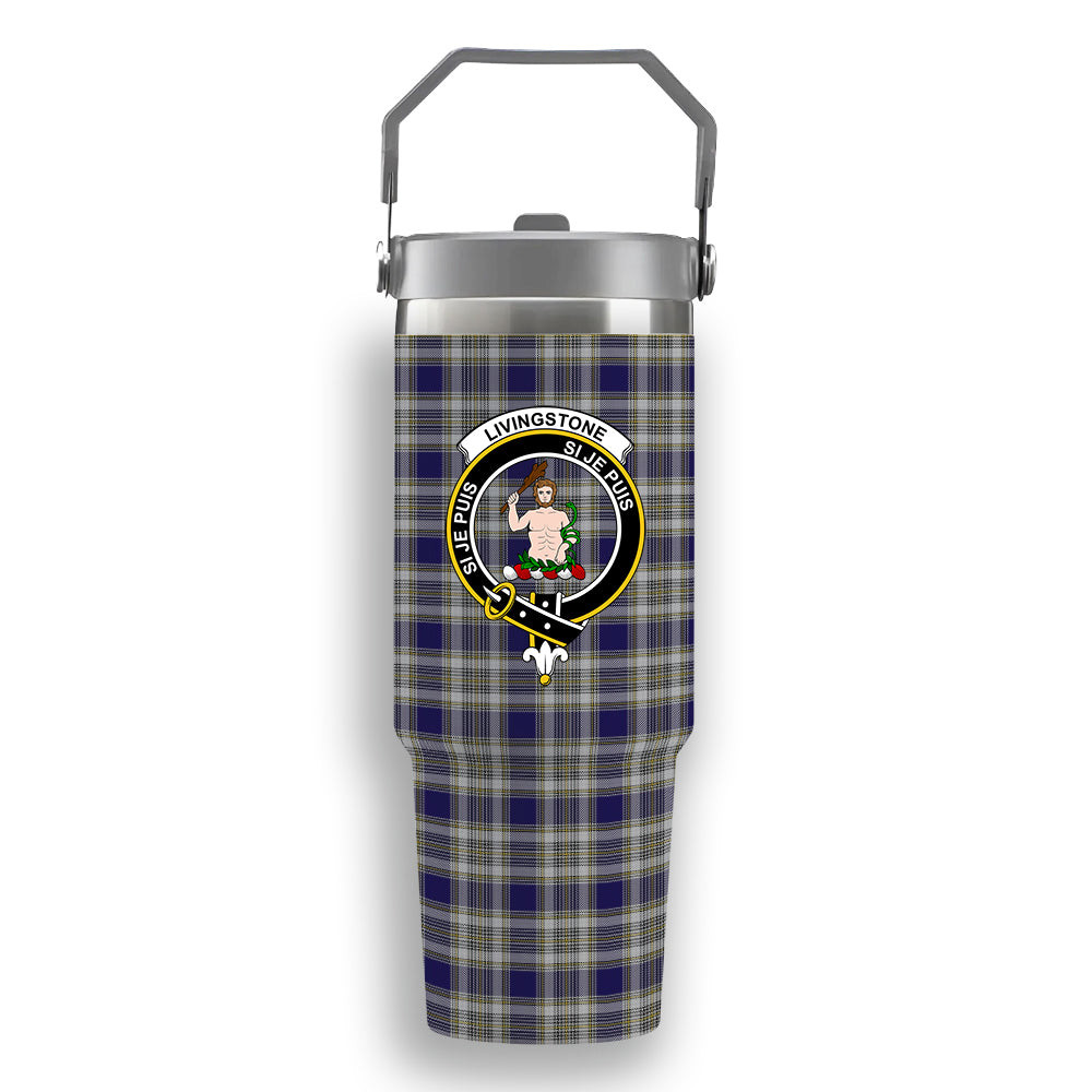 ScotsTee Shop Scottish Livingstone Dress Crest Tartan Flip Straw Tumbler 20oz 30oz