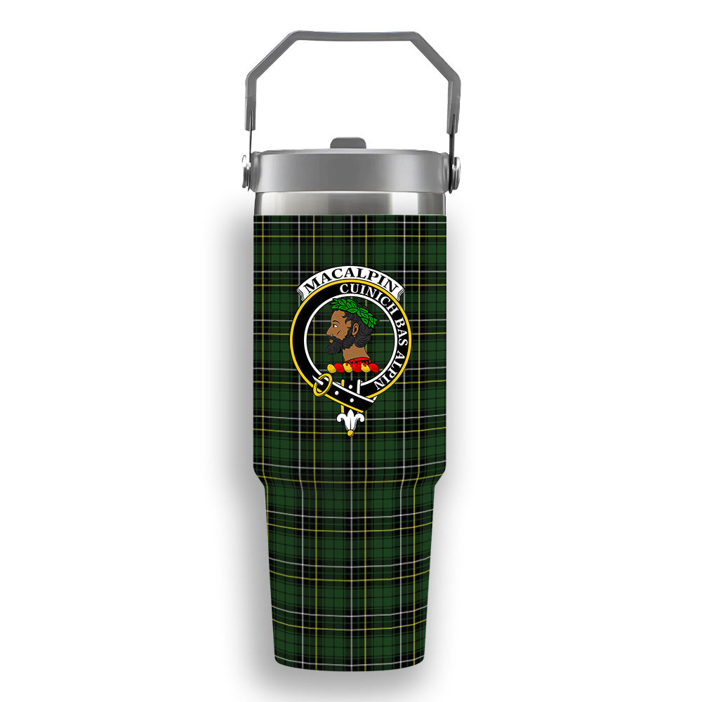 ScotsTee Shop Scottish MacAlpine Modern Crest Tartan Flip Straw Tumbler 20oz 30oz