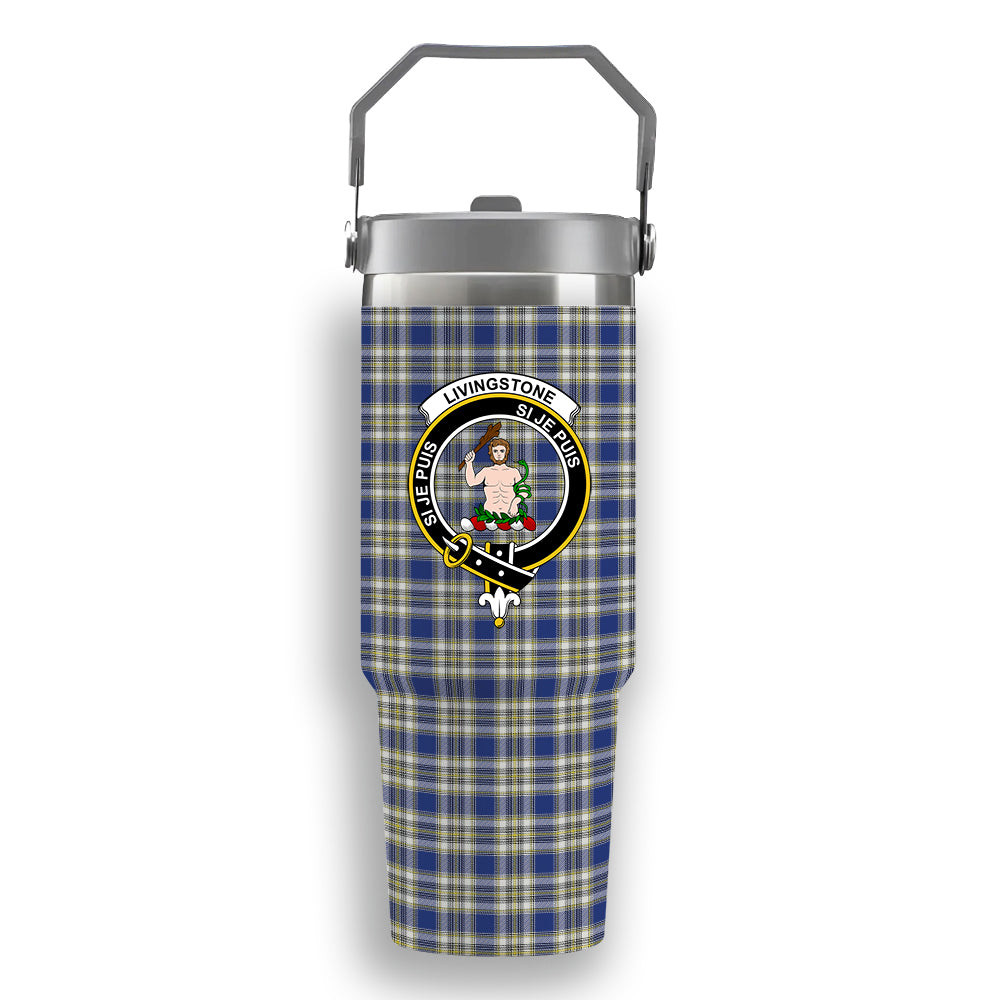ScotsTee Shop Scottish Livingstone Dress Modern Crest Tartan Flip Straw Tumbler 20oz 30oz
