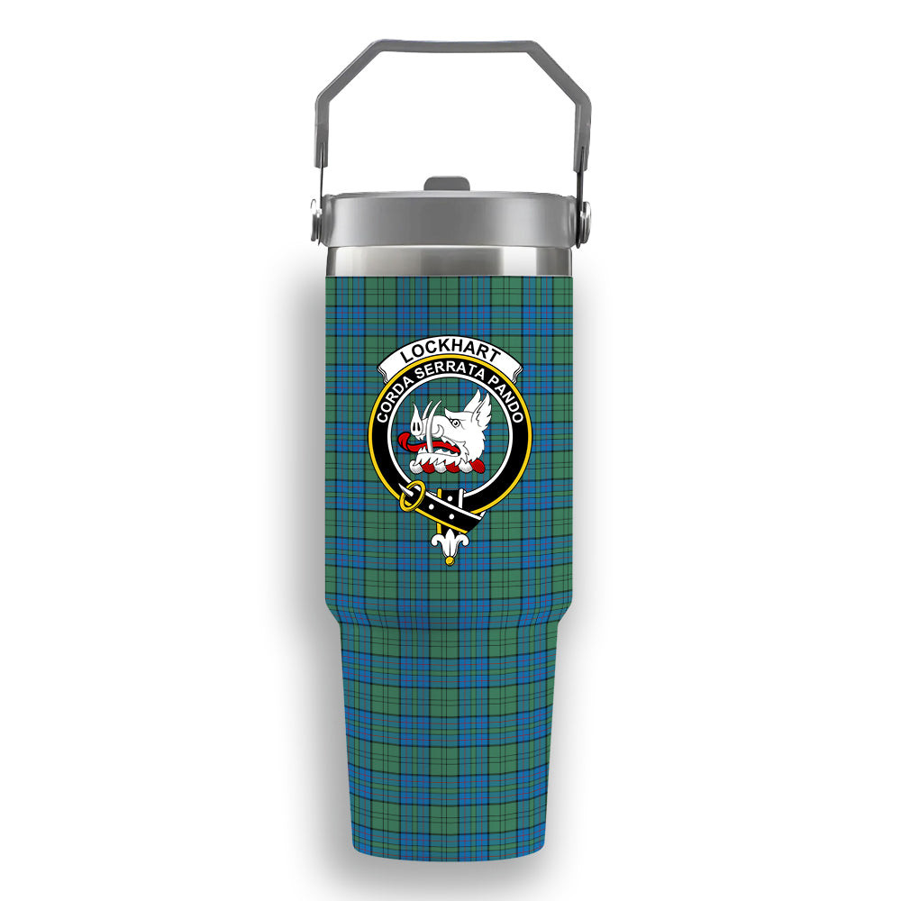 ScotsTee Shop Scottish Lockhart Ancient Crest Tartan Flip Straw Tumbler 20oz 30oz