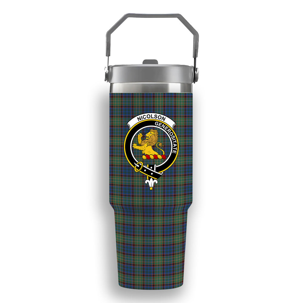 ScotsTee Shop Scottish Nicolson Hunting Ancient Crest Tartan Flip Straw Tumbler 20oz 30oz
