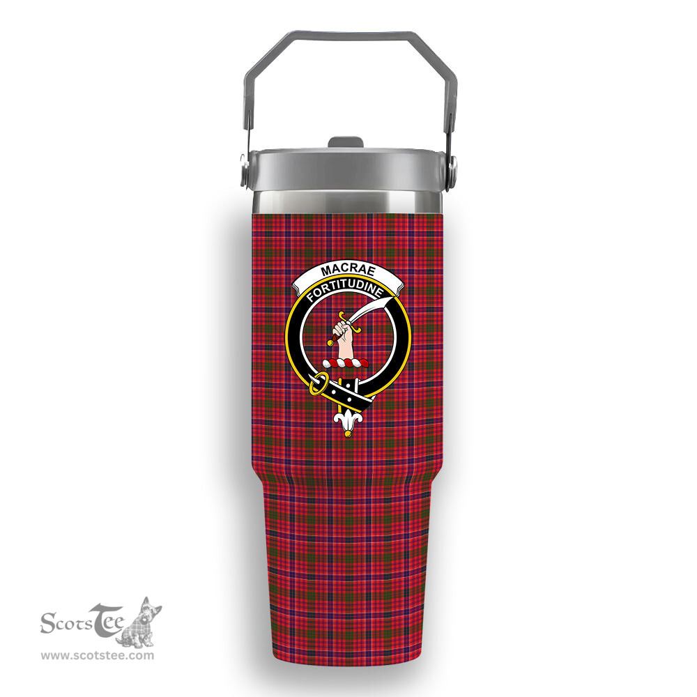 ScotsTee Shop Scottish MacRae Modern Crest Tartan Flip Straw Tumbler 20oz 30oz