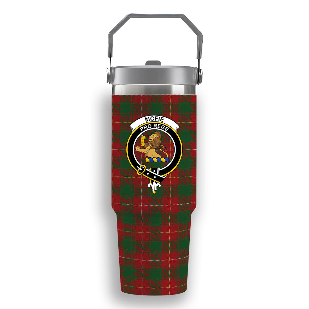 ScotsTee Shop Scottish McFie Crest Tartan Flip Straw Tumbler 20oz 30oz