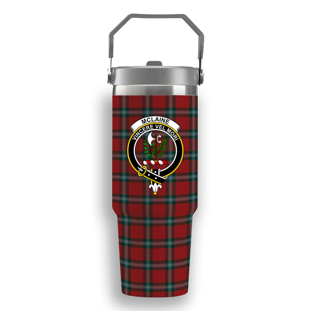 ScotsTee Shop Scottish McLaine of Loch Buie Crest Tartan Flip Straw Tumbler 20oz 30oz