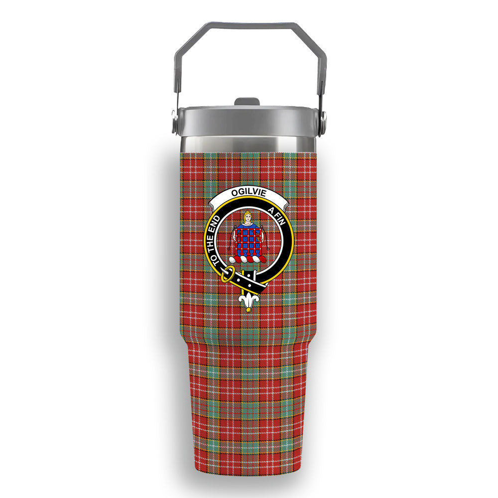 ScotsTee Shop Scottish Ogilvie (Ogilvy) Ancient Crest Tartan Flip Straw Tumbler 20oz 30oz