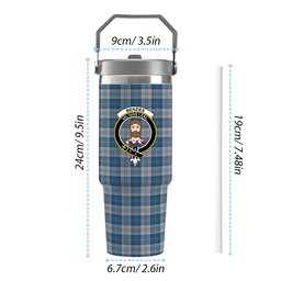 ScotsTee Shop Scottish Menzies Dress Blue and White Crest Tartan Flip Straw Tumbler 20oz 30oz