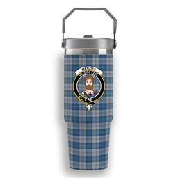 ScotsTee Shop Scottish Menzies Dress Blue and White Crest Tartan Flip Straw Tumbler 20oz 30oz