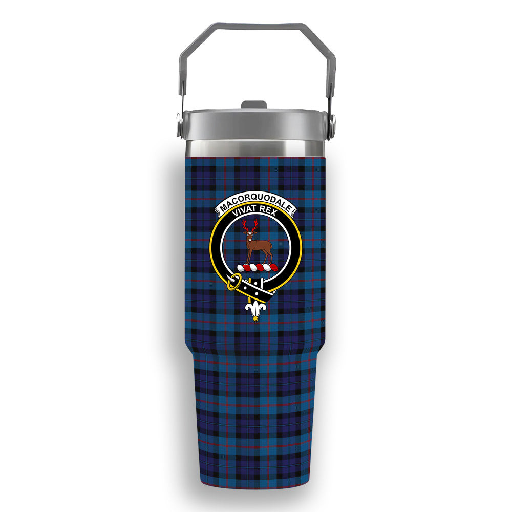 ScotsTee Shop Scottish MacCorquodale 2 Crest Tartan Flip Straw Tumbler 20oz 30oz