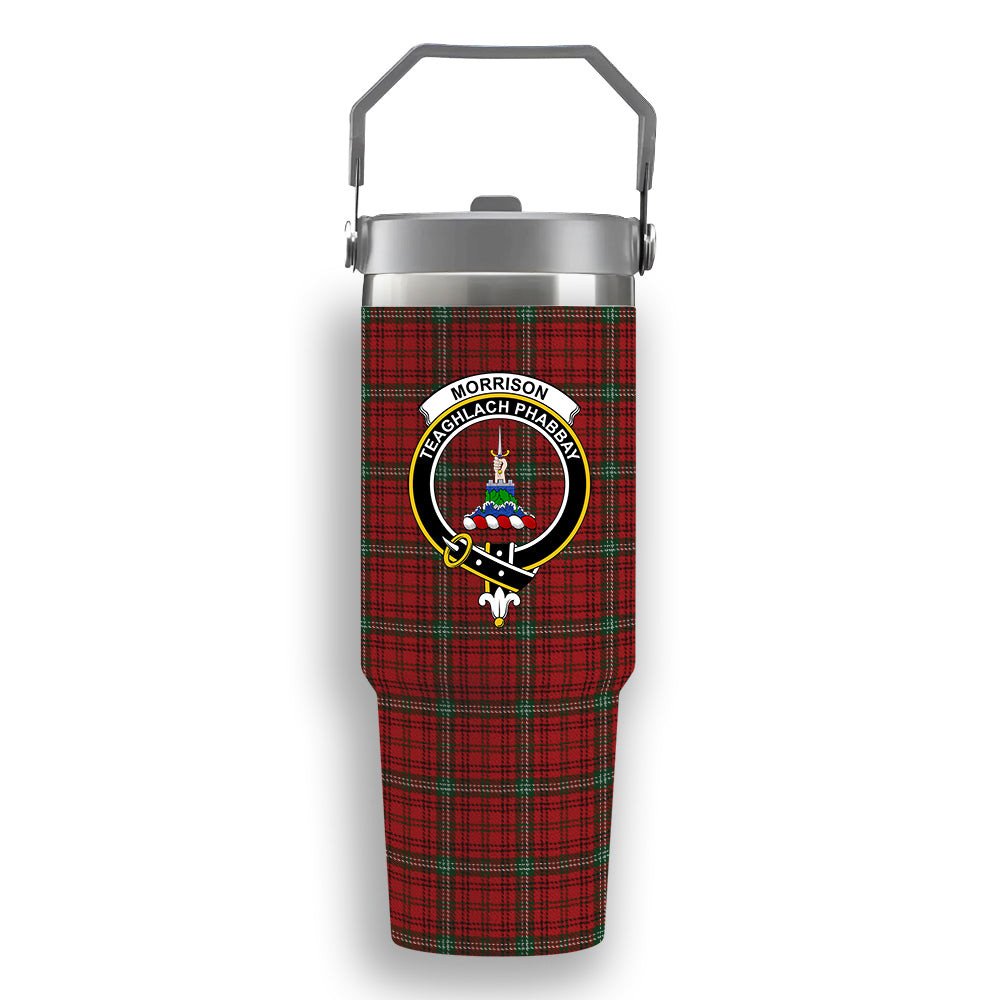 ScotsTee Shop Scottish Morrison Red Crest Tartan Flip Straw Tumbler 20oz 30oz