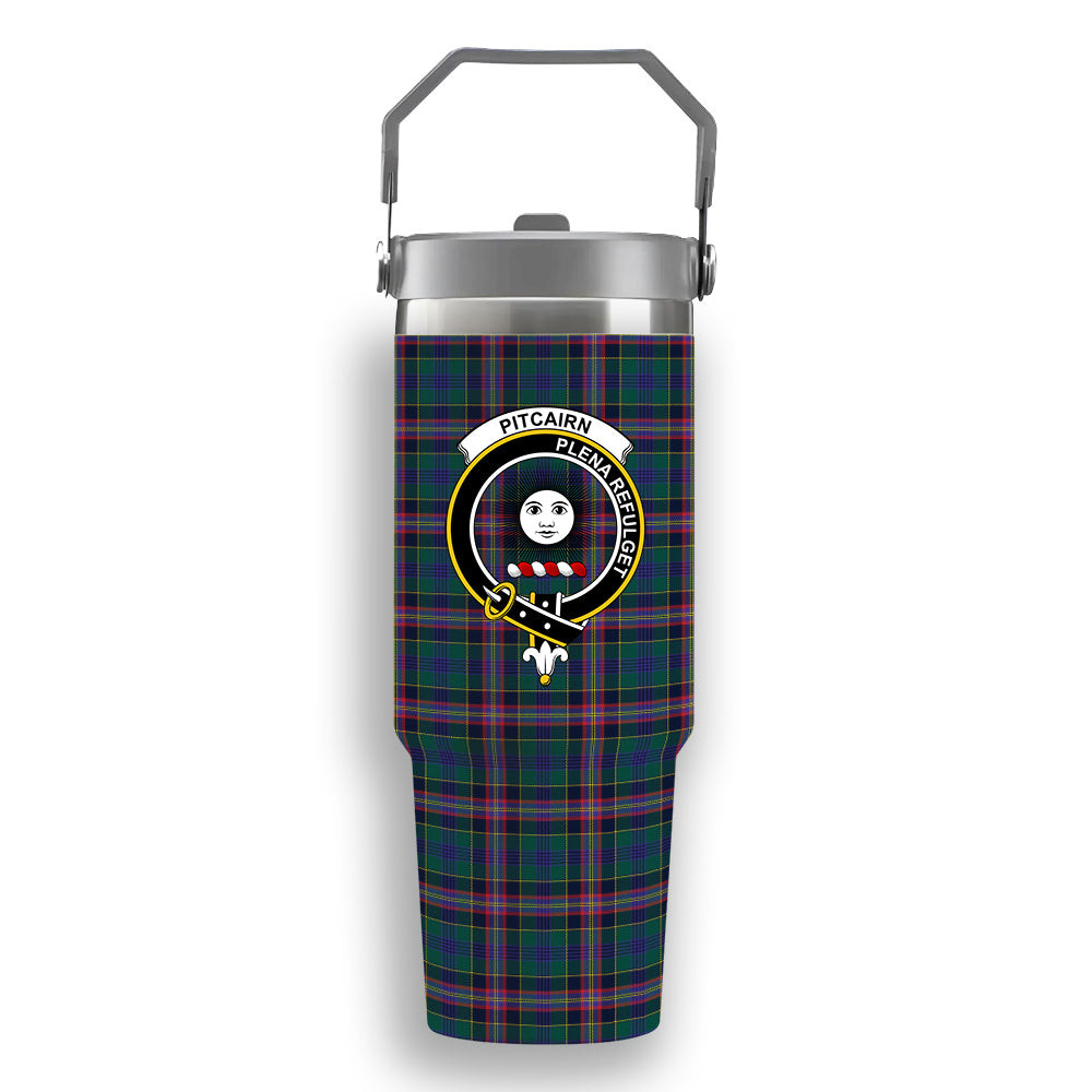 ScotsTee Shop Scottish Pitcairn Hunting Modern Crest Tartan Flip Straw Tumbler 20oz 30oz