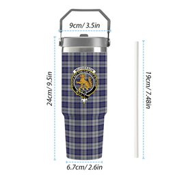 ScotsTee Shop Scottish McPherson Dress Blue Crest Tartan Flip Straw Tumbler 20oz 30oz