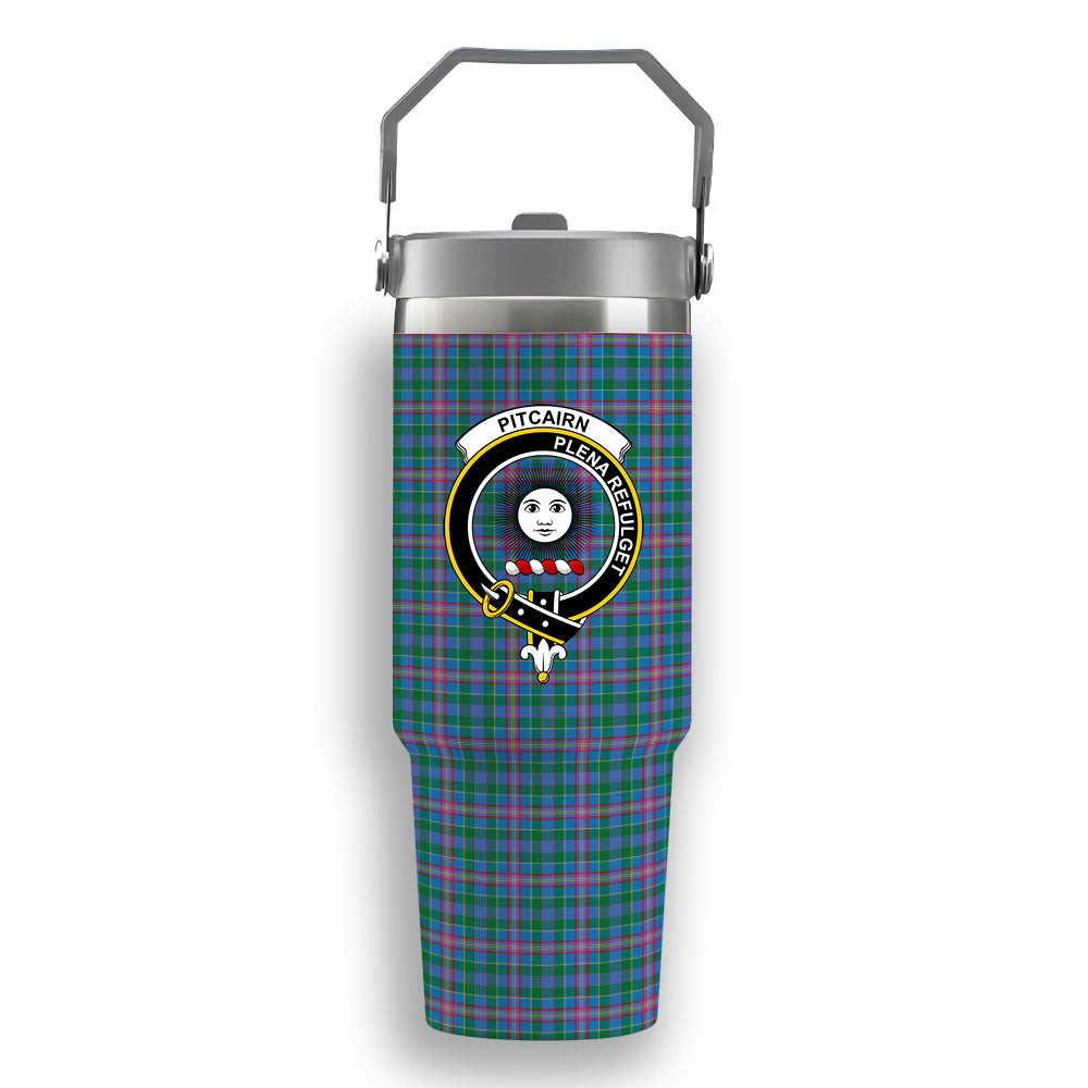 ScotsTee Shop Scottish Pitcairn Hunting Crest Tartan Flip Straw Tumbler 20oz 30oz