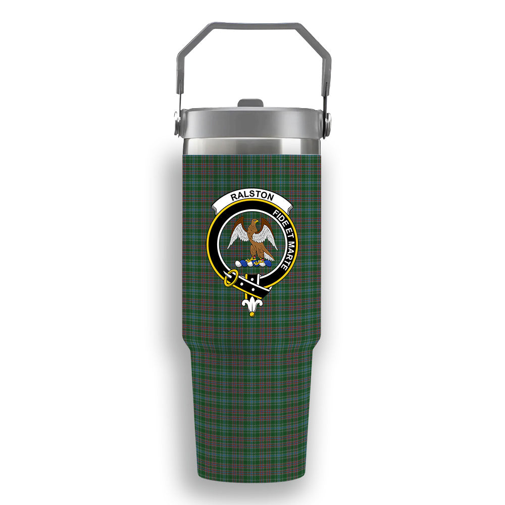 ScotsTee Shop Scottish Ralston USA Crest Tartan Flip Straw Tumbler 20oz 30oz