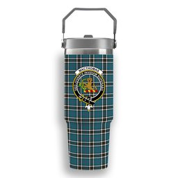 ScotsTee Shop Scottish MacThomas Blue Ancient Crest Tartan Flip Straw Tumbler 20oz 30oz