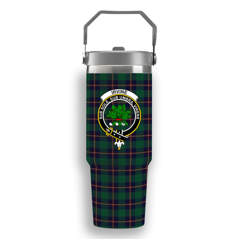 ScotsTee Shop Scottish Irvine Glenn Crest Tartan Flip Straw Tumbler 20oz 30oz