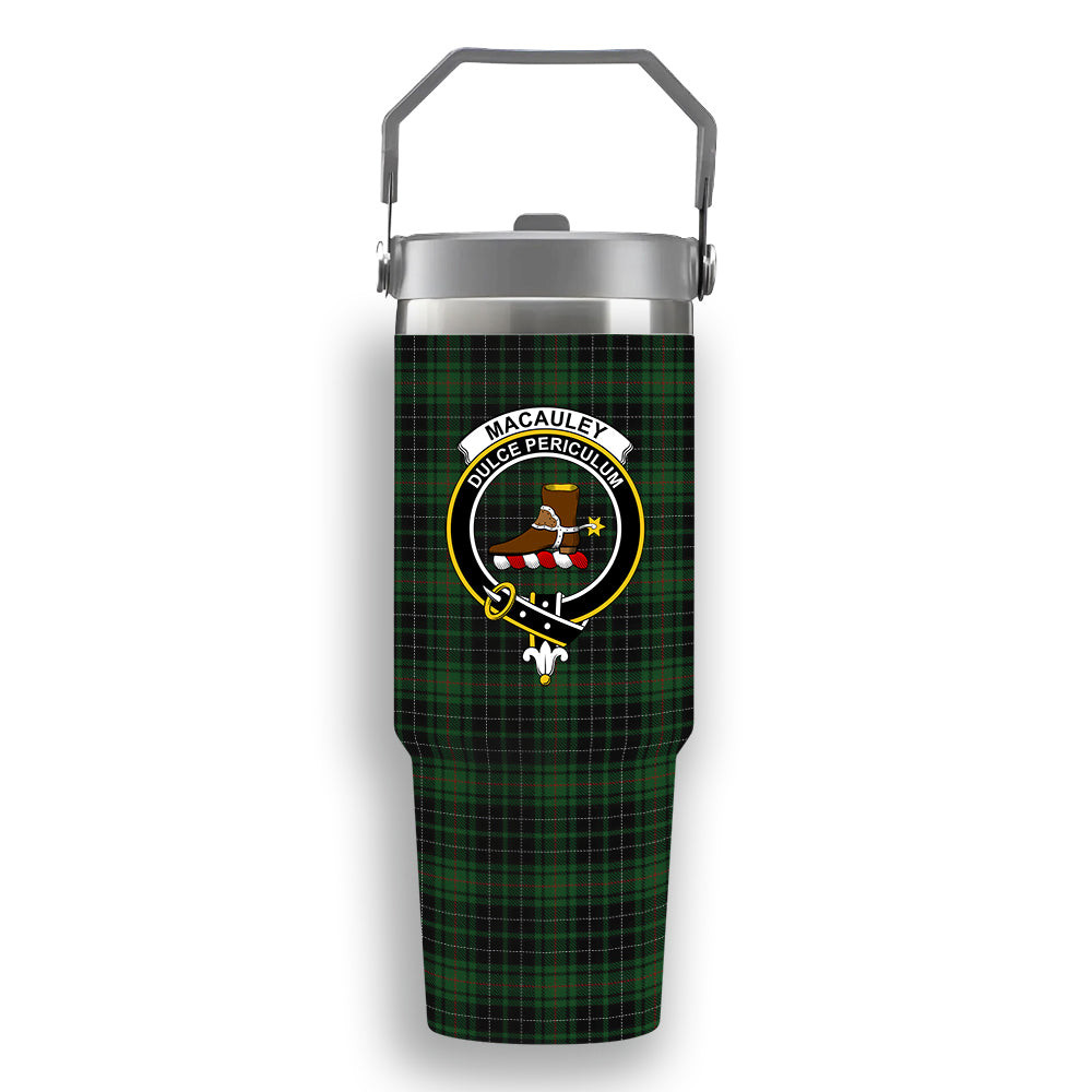 ScotsTee Shop Scottish MacAuley Hunting Crest Tartan Flip Straw Tumbler 20oz 30oz