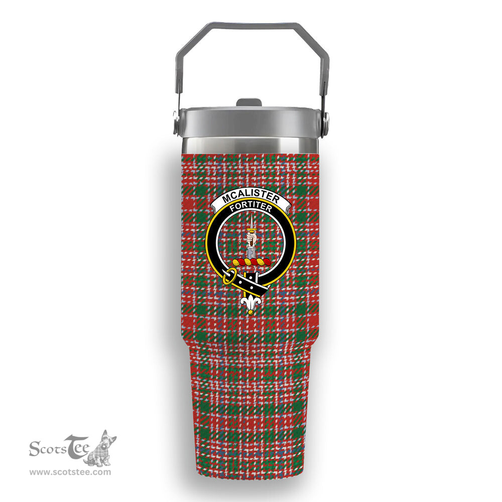 ScotsTee Shop Scottish McAlister Ancient Crest Tartan Flip Straw Tumbler 20oz 30oz