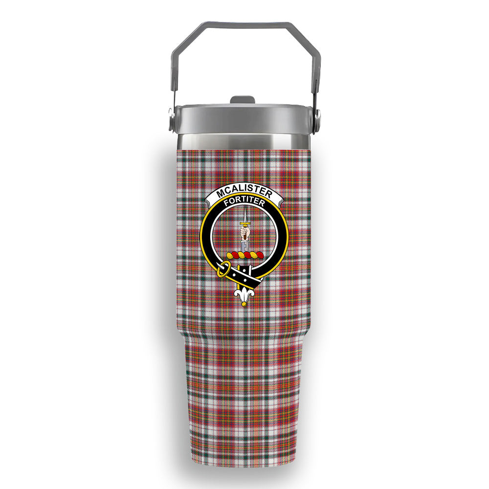 ScotsTee Shop Scottish McAlister Dress Modern Crest Tartan Flip Straw Tumbler 20oz 30oz