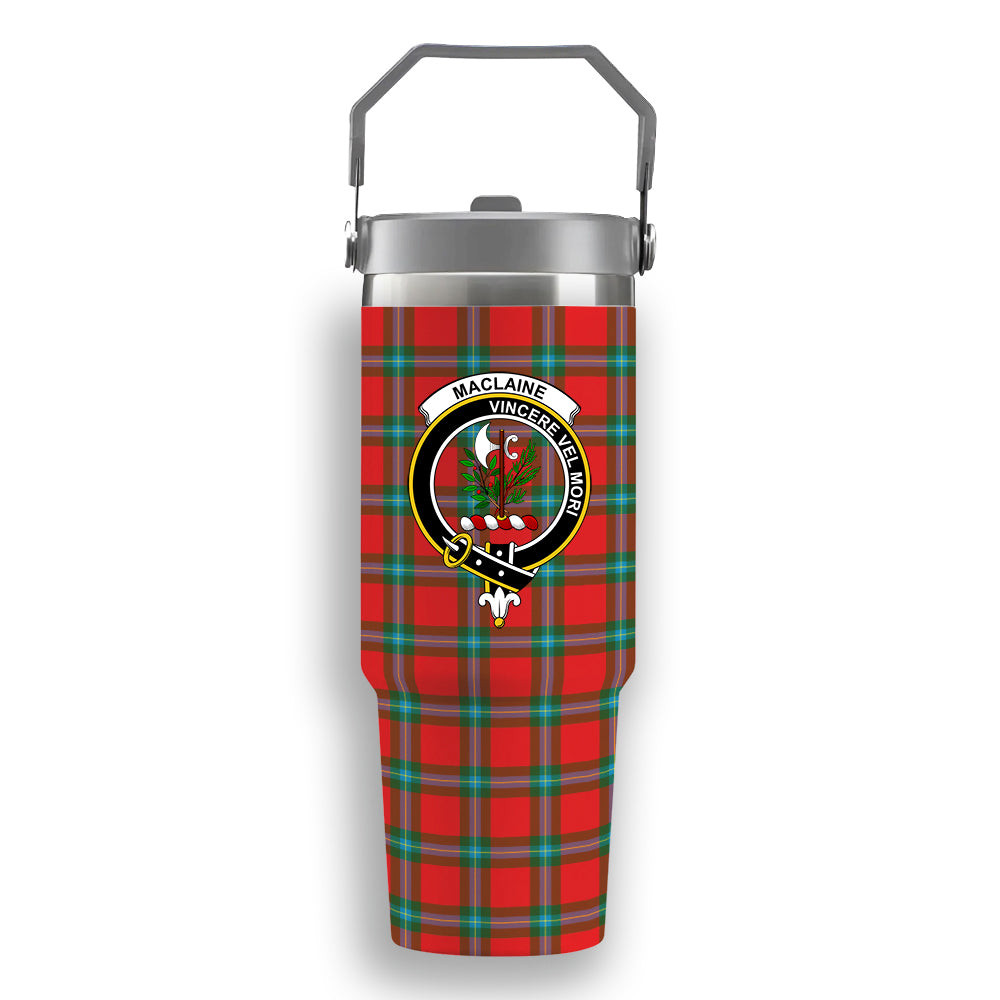 ScotsTee Shop Scottish MacLaine of Loch Buie Crest Tartan Flip Straw Tumbler 20oz 30oz