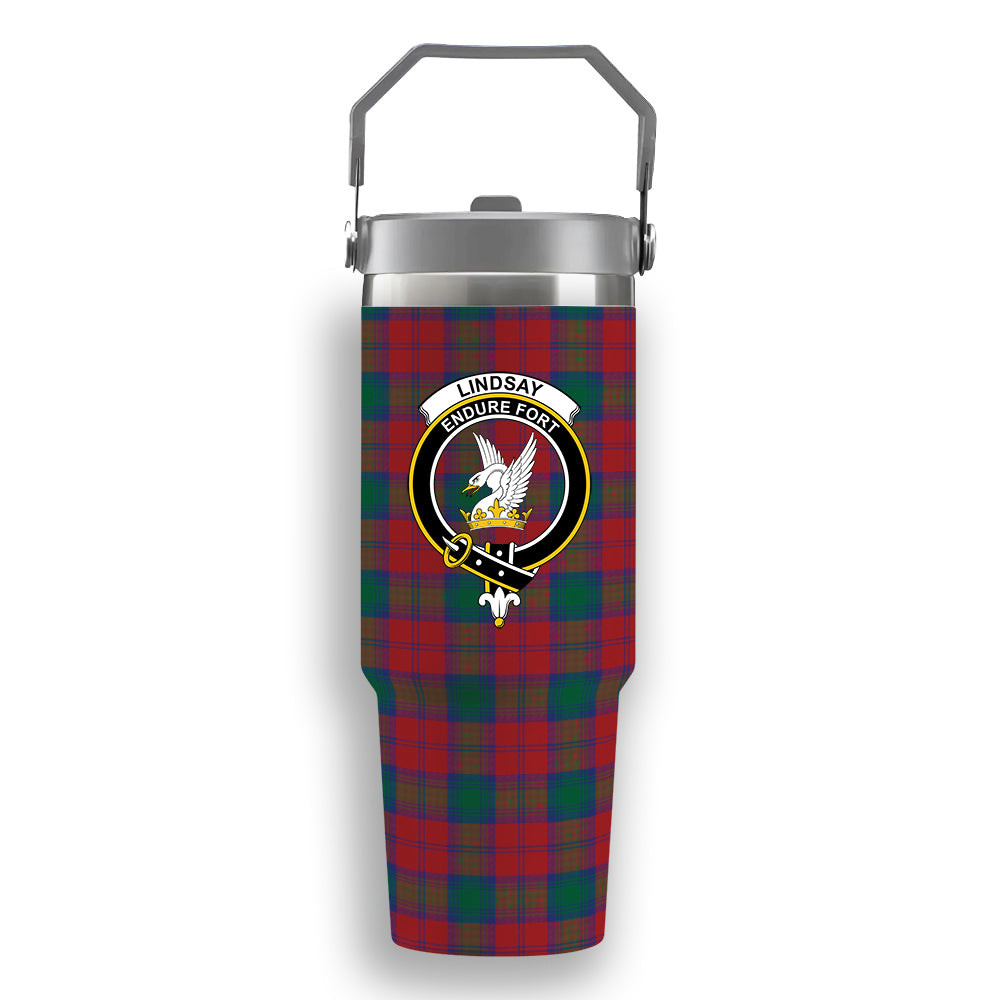 ScotsTee Shop Scottish Lindsay Modern Crest Tartan Flip Straw Tumbler 20oz 30oz