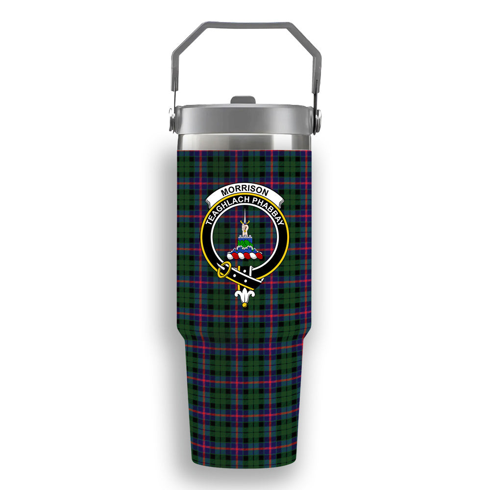 ScotsTee Shop Scottish Morrison Modern Crest Tartan Flip Straw Tumbler 20oz 30oz