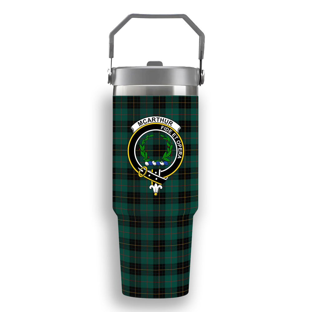 ScotsTee Shop Scottish McArthur-Fox Hunting Modern Crest Tartan Flip Straw Tumbler 20oz 30oz