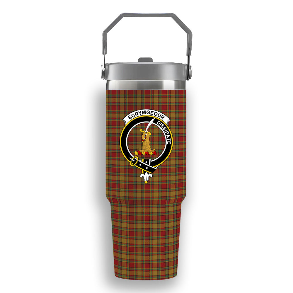 ScotsTee Shop Scottish Scrimgeour of Glassary Crest Tartan Flip Straw Tumbler 20oz 30oz