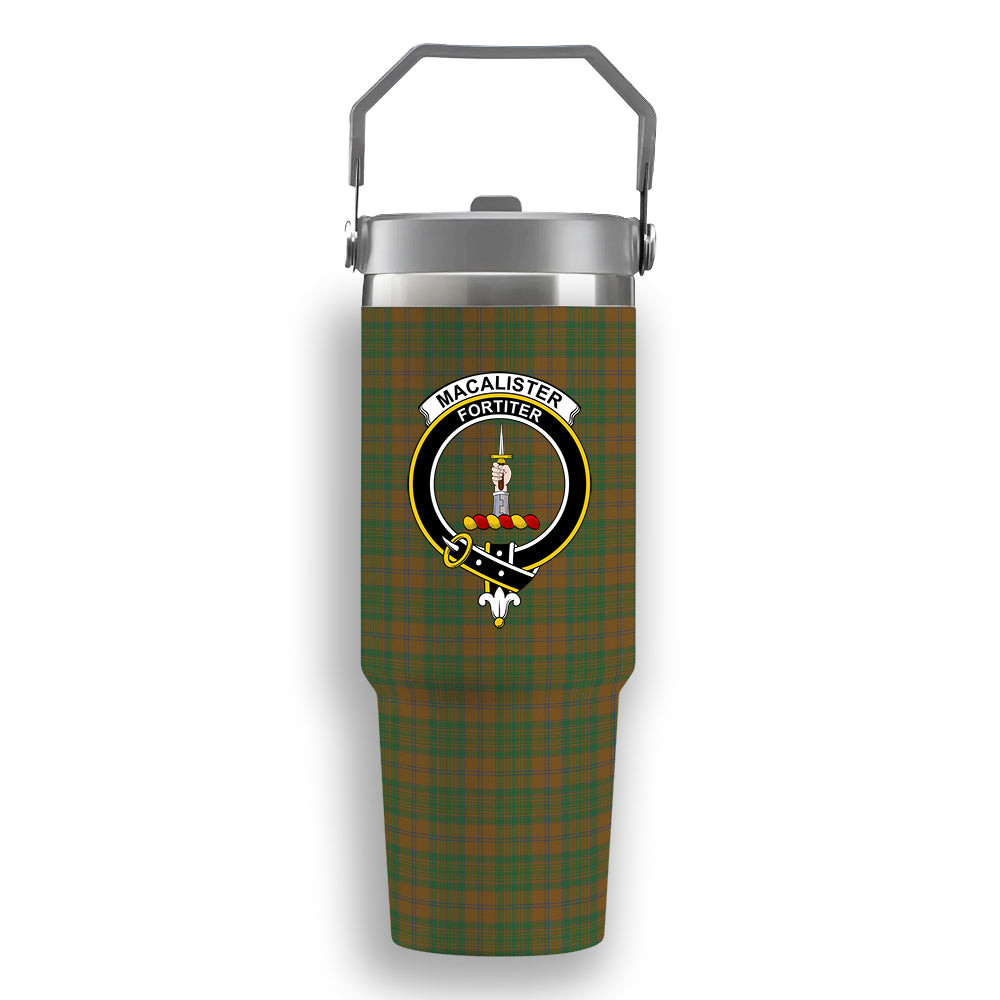 ScotsTee Shop Scottish MacAlister of Glenbarr Hunting Modern Crest Tartan Flip Straw Tumbler 20oz 30oz