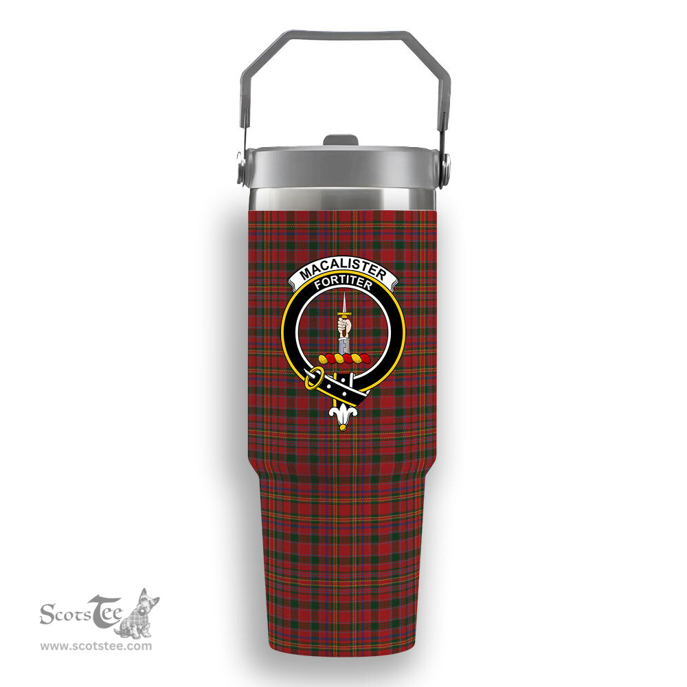 ScotsTee Shop Scottish MacAlister 1880 Crest Tartan Flip Straw Tumbler 20oz 30oz