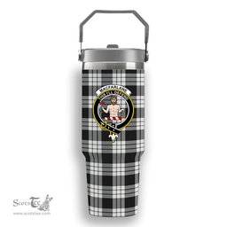 ScotsTee Shop Scottish MacFarlane Black White Crest Tartan Flip Straw Tumbler 20oz 30oz