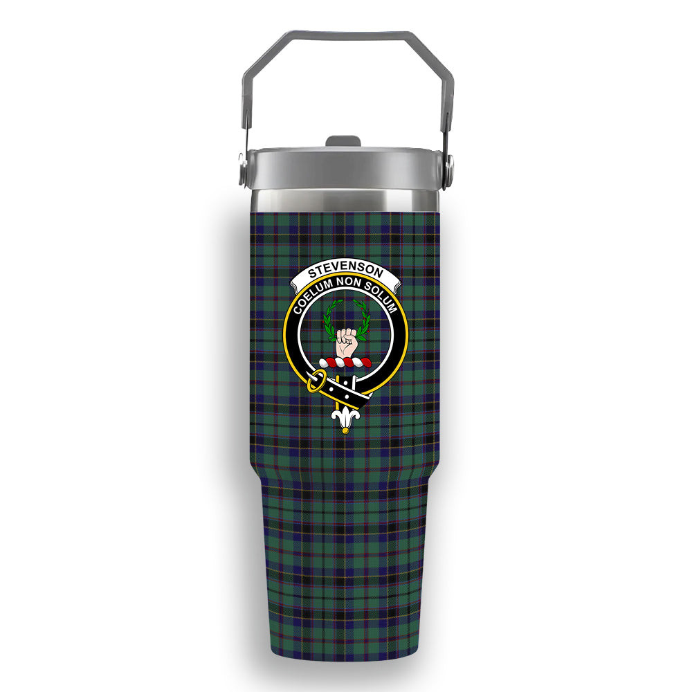ScotsTee Shop Scottish Stevenson Crest Tartan Flip Straw Tumbler 20oz 30oz
