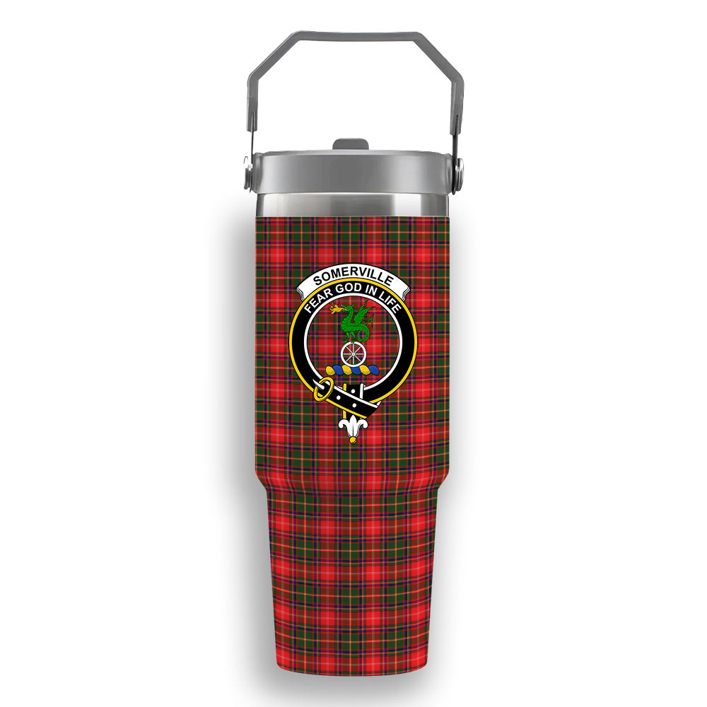 ScotsTee Shop Scottish Somerville Sc Crest Tartan Flip Straw Tumbler 20oz 30oz