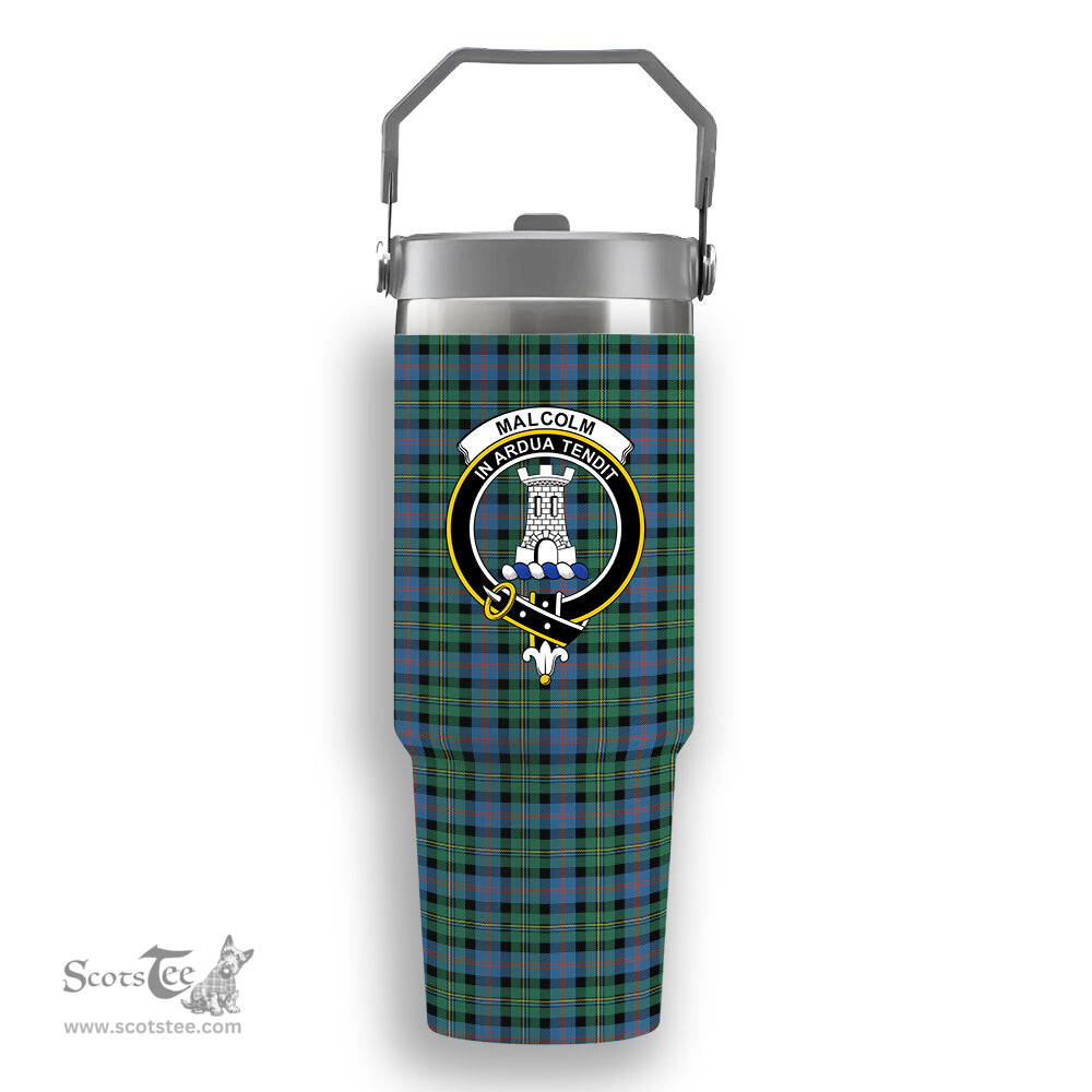 ScotsTee Shop Scottish Malcolm Ancient Crest Tartan Flip Straw Tumbler 20oz 30oz