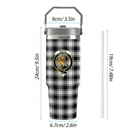 ScotsTee Shop Scottish McFie Black & White Modern Crest Tartan Flip Straw Tumbler 20oz 30oz
