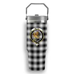 ScotsTee Shop Scottish McFie Black & White Modern Crest Tartan Flip Straw Tumbler 20oz 30oz