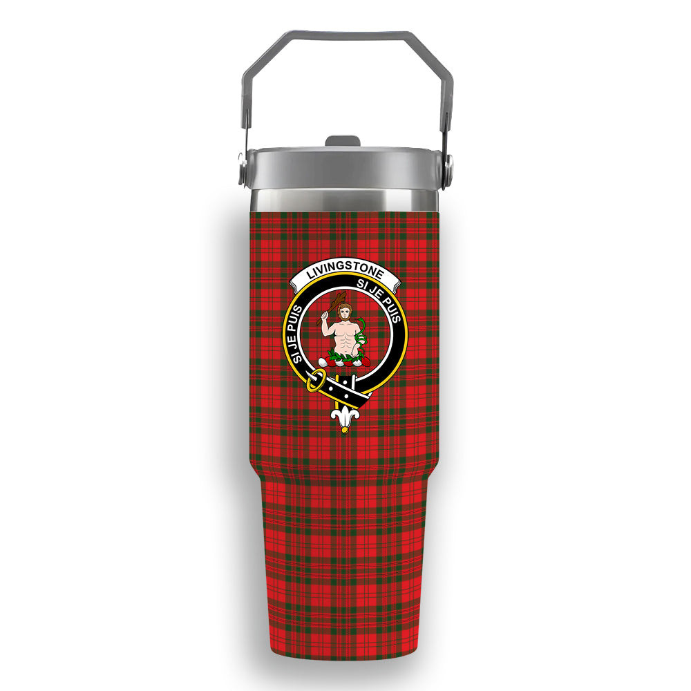 ScotsTee Shop Scottish Livingstone Modern Crest Tartan Flip Straw Tumbler 20oz 30oz